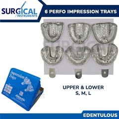 6 Metal Dental Impression Trays set Perforated Upper & Lower Denture Edentulous