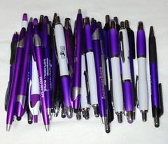 30ct Mixed Lot Misprint Retractable Click Pens w/Stylus: PURPLE/ VIOLET/LAVENDER