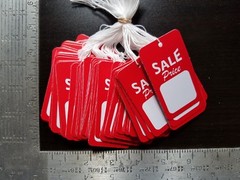 100 Large Red White Sale Price Tags Merchandise Garment Hang Coupon w/ String
