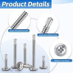 200-Piece Sheet Metal Screws Assortment – #8 Truss Head SS Self-Tapping, 6 Sizes