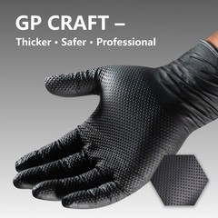 GP Craft Black Nitrile Gloves 8Mil Diamond Grip Disposable Latex-Free 1000/Case