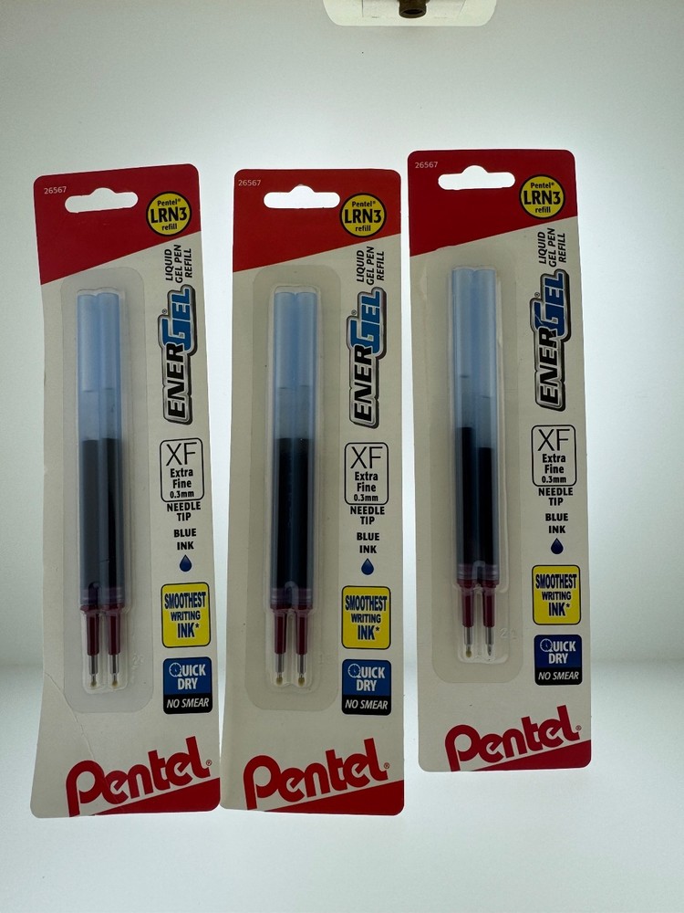 2×3 Pentel EnerGel Pen Refill Metal Tip Liquid Gel Ink BLUE EXTRA FINE XF 0.3MM