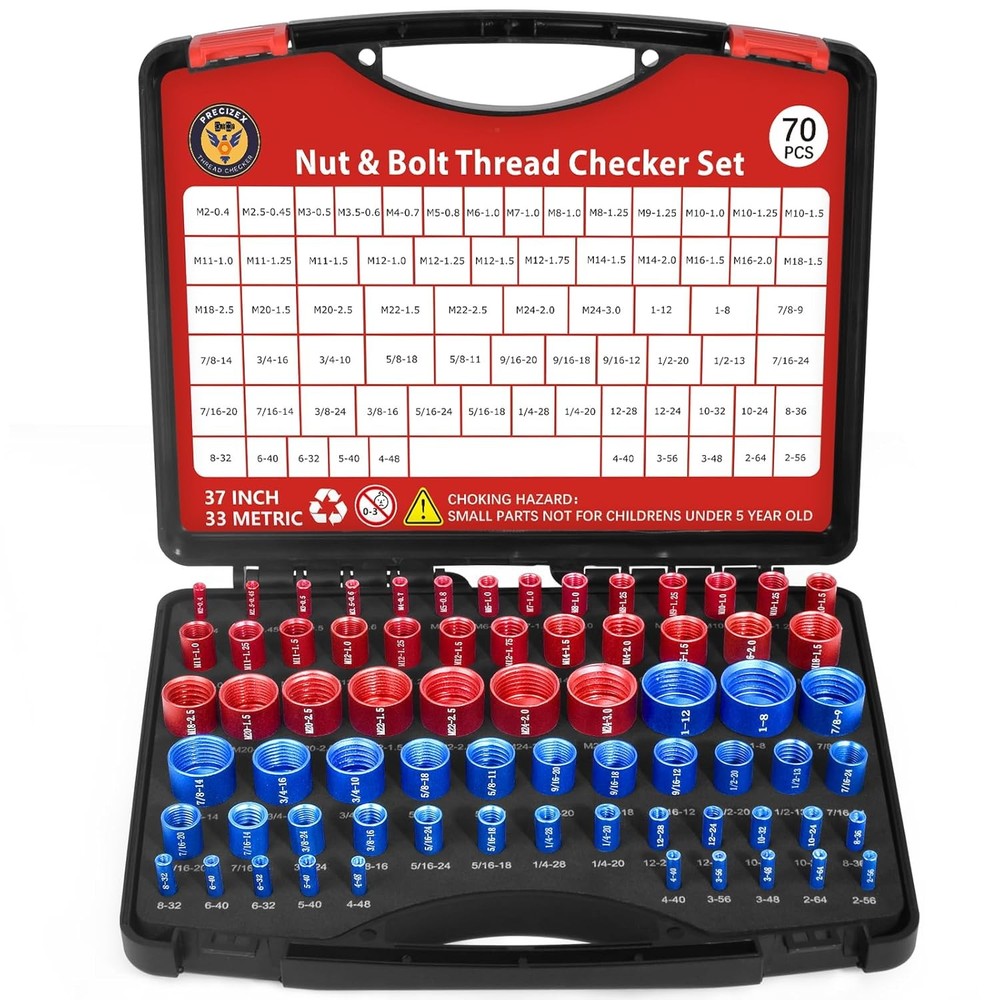 70 Pcs Nut & Bolt Thread Checker Set 37 SAE 33 Metric Gauge for Size Checking