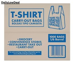 T-Shirt Thank You Plastic Grocery Store Shopping Carry Out Bag 1000ct Recyclable