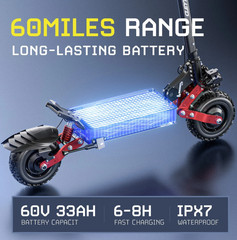 6000W Folding Dual Motor 60V 33A Adult Electric Scooter 11″ Road Tire E-Scooter