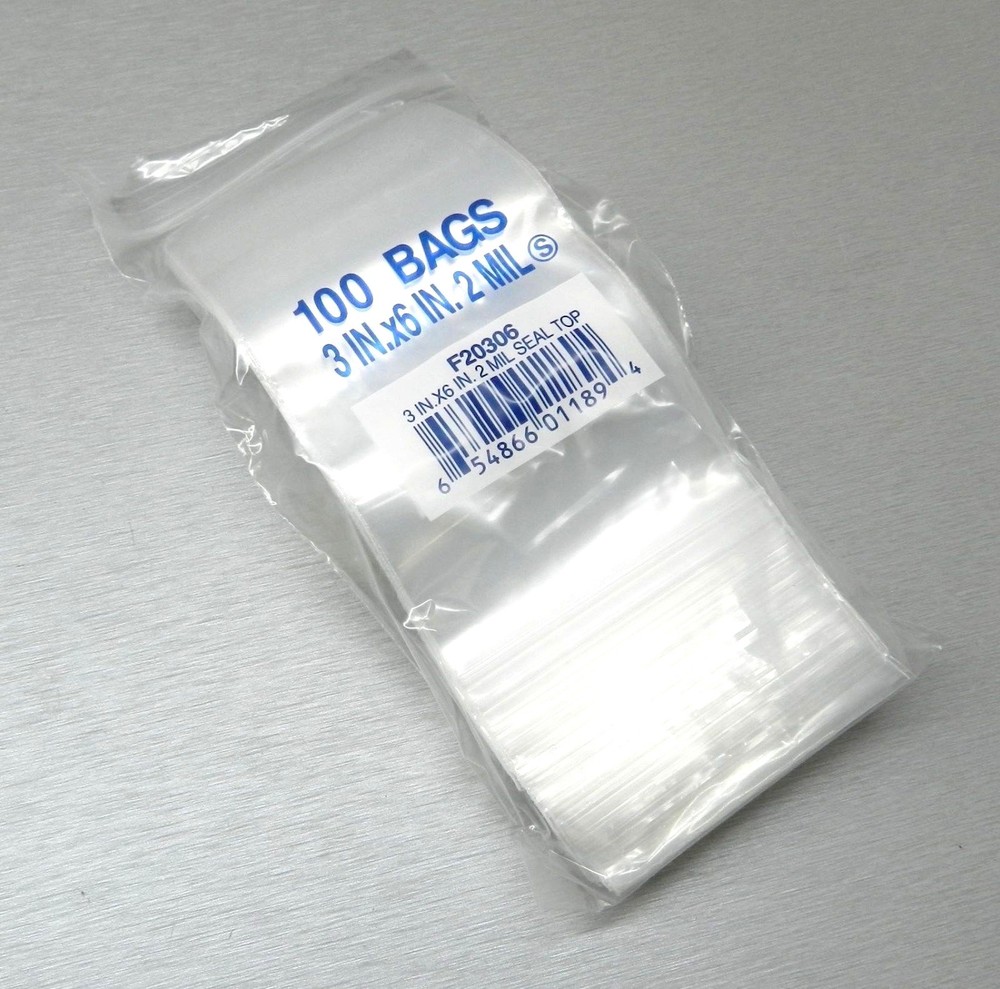 100 3×6 Zip Seal Bags Clear 2mil Poly Reclosable Bag 3″ x 6″ Reloc Zippit 2 Mil
