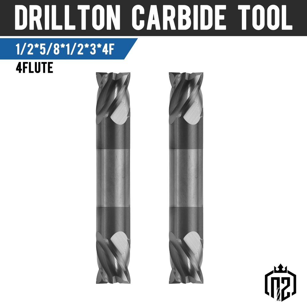 2PCS 4 Flute 1/2″ x 5/8″ x 3″ Solid Carbide End Mill – Double End – AlTiN Coated