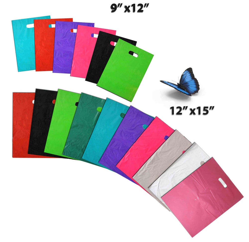 9″ x12″ & 12″ x15″ Colored PLASTIC MERCHANDISE Store Bags, Retail Product Bags