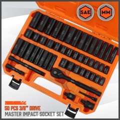 50PCS Impact Socket 3/8″ DR Shallow & Deep SAE & Metric w/ Carry Case