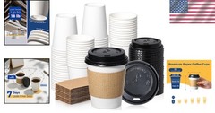 50 Pack 8 oz Eco-Friendly Disposable Coffee Cups with Lids & Sleeves – Leak-P…
