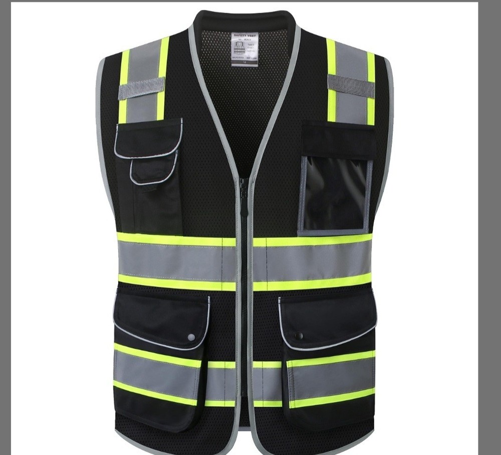*JKSafety 9 Pockets Hi-Vis Black Safety Vest 3XL