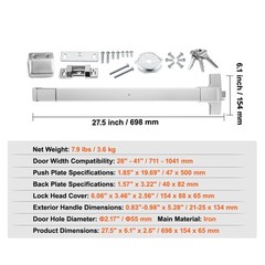 VEVOR Push Bar Door Locks Carbon Steel Panic Bars for Exit Doors Exterior Lever