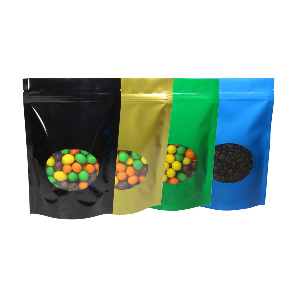 100 Stand Up Foil Resealable Bags w/ Window Various Colors 8.5x14cm (3.3×5.5″)