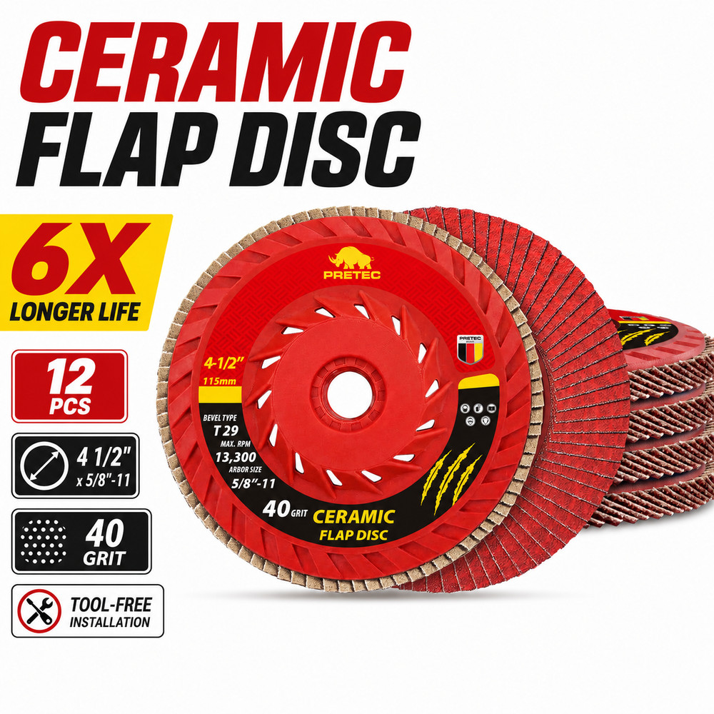 12Pack Ceramic Flap Discs 4-1/2″ 40 Grit T29 5/8-11 Angle Grinder Sanding Wheels