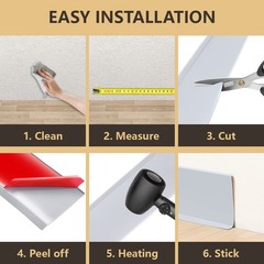 Vinyl Wall Base Baseboard Molding Trim 4″x 20FT Flexible Self Adhesive Gray