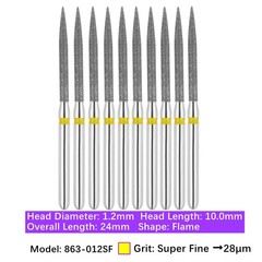 10/Pk Dental FG Diamond Burs Flame Shape 863-012SF Super Fine Grit FG High Speed