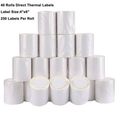40 Rolls Direct Thermal Labels 4×6 250/Roll Labels For Zebra 2844 Eltron ZP450