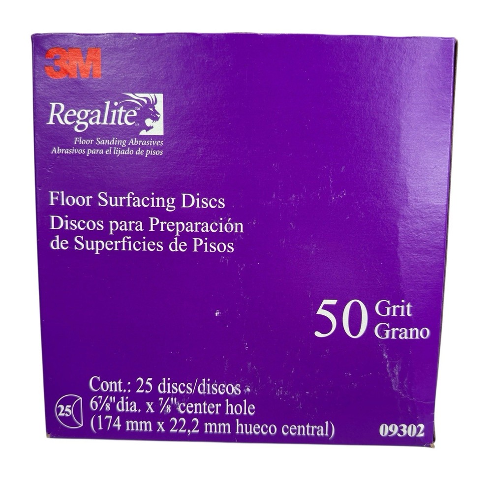 3M Regalite Floor Surfacing Discs 09302, 6 7/8 in x 7/8 in, 50 Grit – 25 Discs