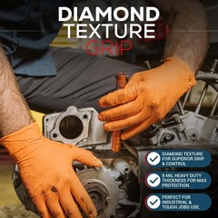 First Glove Grip Orange Nitrile Disposable Gloves 8 Mil Raised Diamond Texture