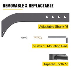 VEVOR 18” Box Blade Shank Scarifier Shanks Teeth 4 Holes Box Scraper Shank 5pcs