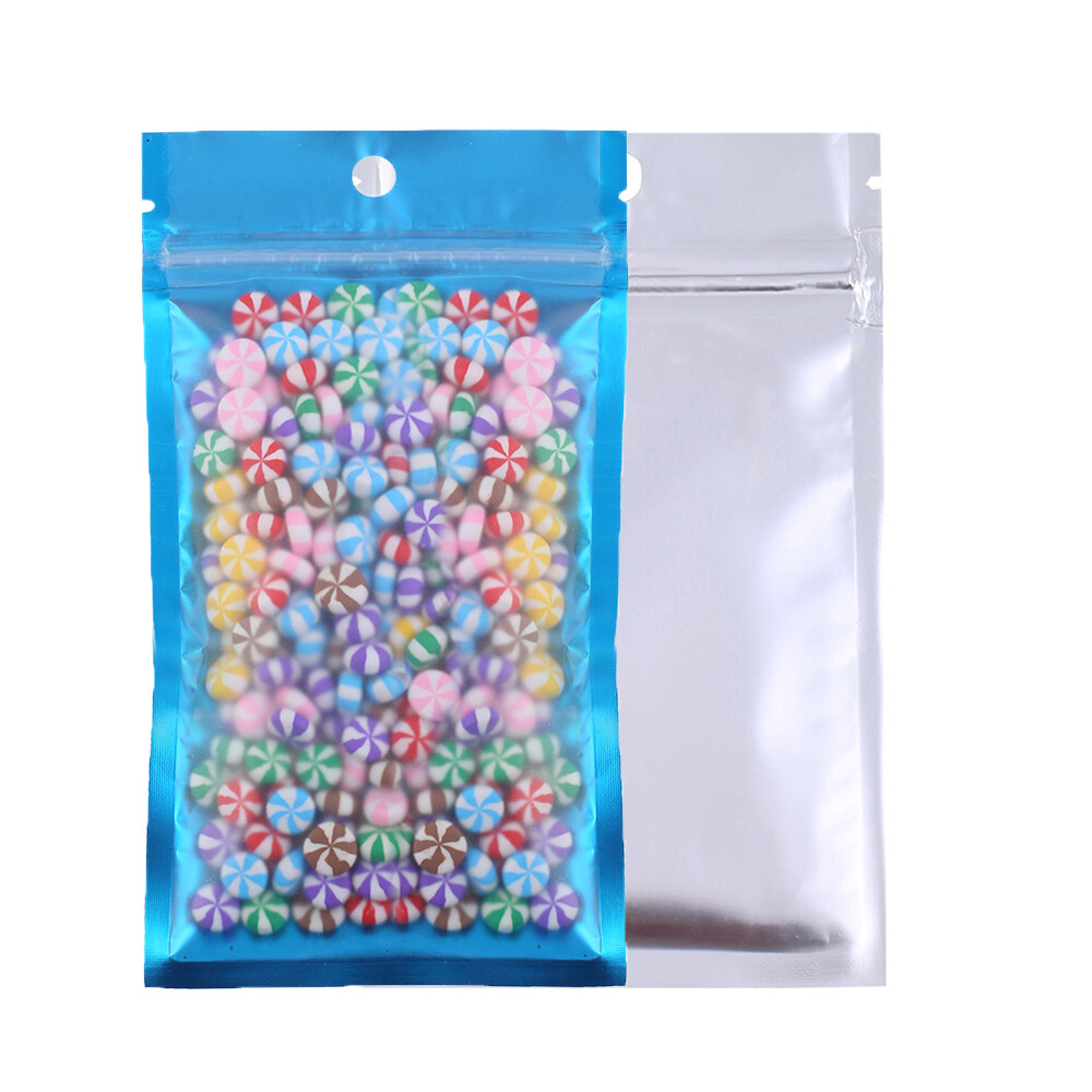 100x Matte Clear & Blue Mylar Zip Lock Bags w/ Hang Hole 12x20cm 4.75×7.75in