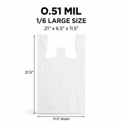 Bags 1/6 Large 21 x 6.5×11.5 Clear .51 Mil T-Shirt Plastic Grocery Shopping Bags