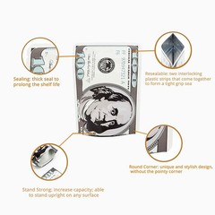 100pcs Money Printed Mylar Bags Eco-friendly Smell Proof Resealable 1g