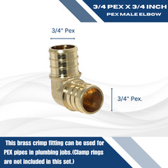 10 Pcs XFITTING 3/4″ Pex Elbow, Lead Free Brass, Pex Barb Crimp Fittings