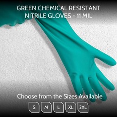 12 Pairs 11 Mil Green Chemical Resistant Diamond Textured Nitrile Gloves – Small