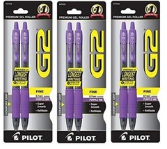 Pilot G2 Premium Gel Pens, Fine Point, Purple, 2 Pack (Pack of 3)