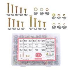 672 Pack Metric Bolts Nuts Assortment Kit Hex Head Grade 8.8 Alloy Steel