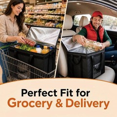 Durable Insulated Bag for Food Delivery, Reusable Cooler with Slip Pocket