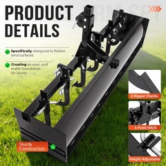 Powder Coated Steel 55″ Box Blade Scraper W/6 Scarifier Shank For Cat 0 Cat 1