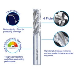 8 Set End Mill 4 Flute Milling Cutter HSS Straight Shank Drill Bit 1/16″-1/2”