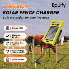 Solar Powered Electric Fence Charger 20 Mile Energizer for Livestock Animals