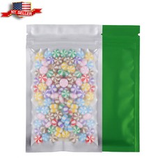 100 Matte Green Mylar Foil Semi-Clear Window Resealable Zip Seal Food Pouch 3×5″