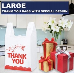 100 Pcs White Thank You Bags T Shirt Bags To Go Grocery Reusable Disposable