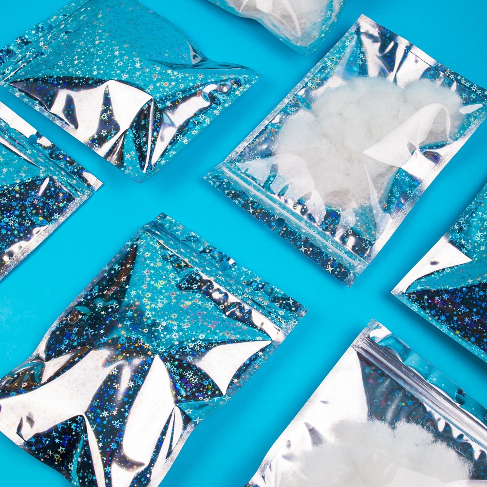 100 Flat Clear/Silver Star Metallized Foil Resealable Zip Bags (Select Size)