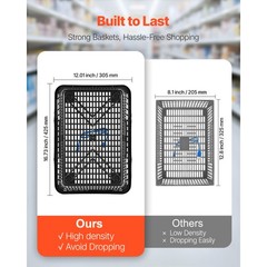 Uimoso Set of 12 Stackable Black PE Shopping Baskets with Handles for Groceries