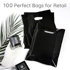 Merchandise Bags 100 Black 9″x12″ Size 1.5Mil Thick With Handles
