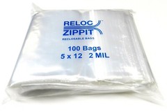 100 Reloc Zippit 5×12 Clear 2mil Poly Bags Reclosable Zip Seal Lock Bag 5″x12″