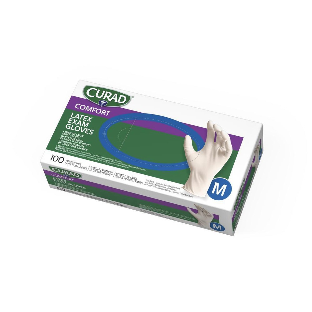 CURAD Powder-Free Medium Textured Latex Exam Gloves – Box of 100 (CUR8105)