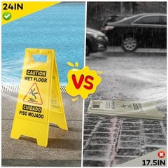 24in Caution Wet Floor Sign, 2 Pack Yellow Bilingual Double-Sided Commercial