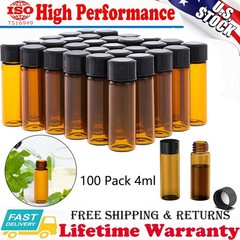 100 Pack 4ml Sample Vials 1 Dram Amber Glass Vials with Black PP Screw Caps US