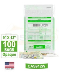 Tamper Evident Deposit Bags, 9″ x 12″ White(Opaque), Serialized w/Barcode, 100Ct
