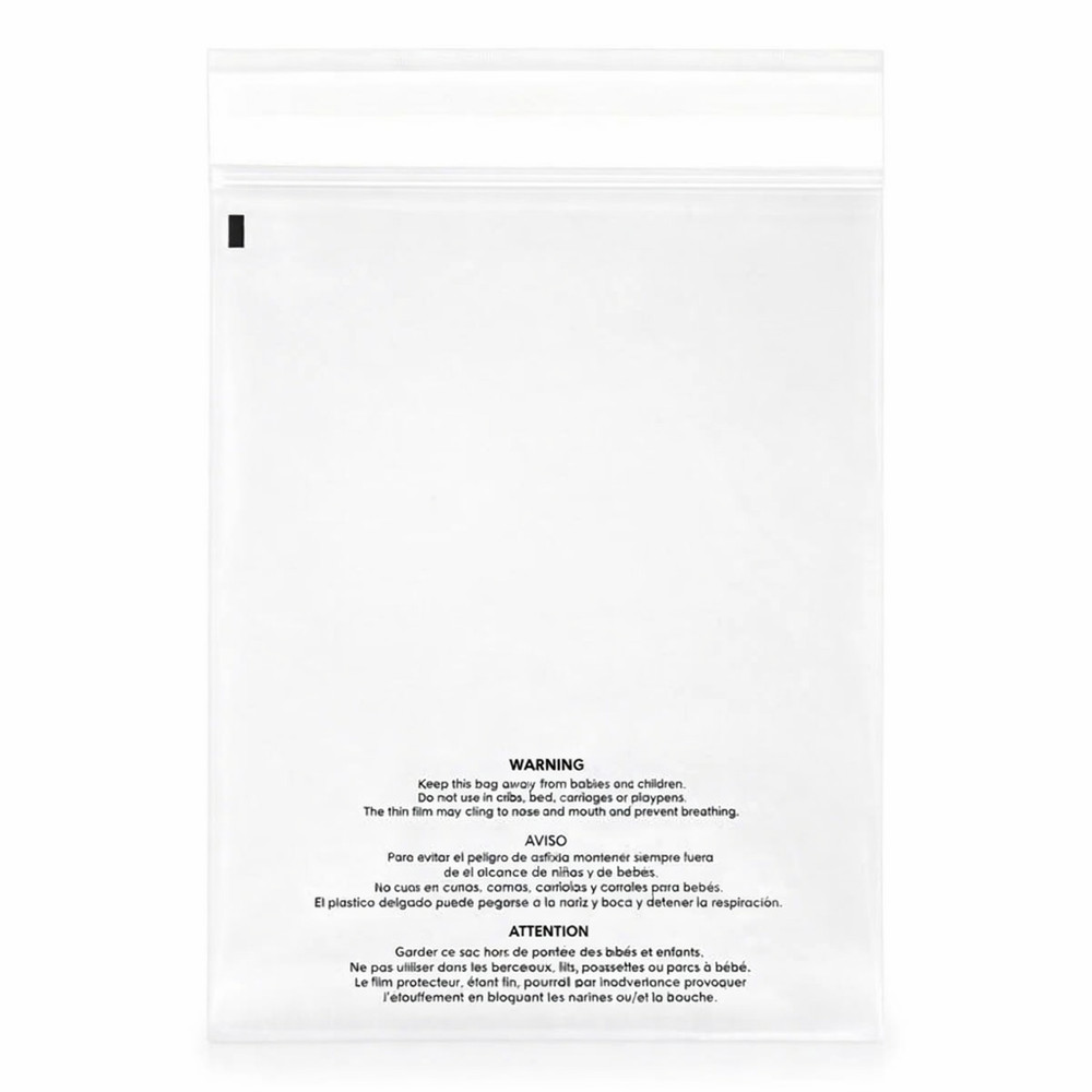 Clear Resealable OPP Cello Bags 1.5 Mil Poly w/ Suffocation Warning – Multi Size