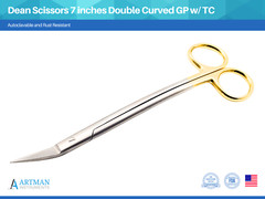 Dean Scissors 7″ Double Curved Gold Plated With Tungsten Carbide Inserts ARTMAN