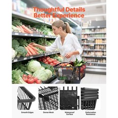 Uimoso Set of 12 Stackable Black PE Shopping Baskets with Handles for Groceries