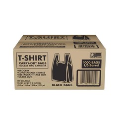 Black T-Shirt Carryout Bags, 11.5″ x 6.5″ x 22″ (1,000 ct.)