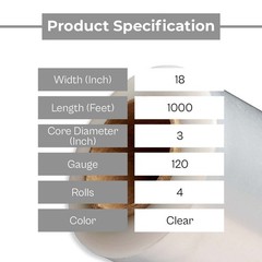 18″ x 1000′ 4 Rolls (120 Gauge) Blown Hand Stretch Film Shrink Wrap – Clear